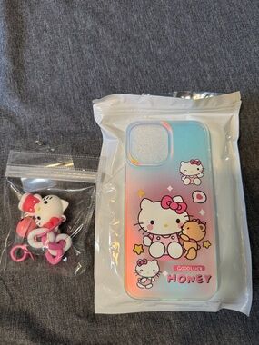 Hello Kitty IPhone 13 Pro Max Case with Charms - Iridescent Pink/Blue